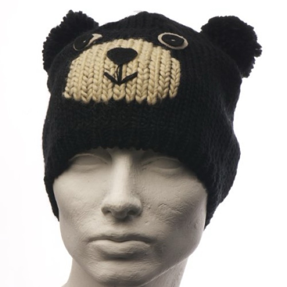Black and Cream Bear Knit Beanie